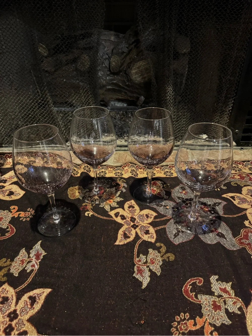Pier 1 Amethyst Crackle Glass Wine Goblets Balloon Glasses Purple